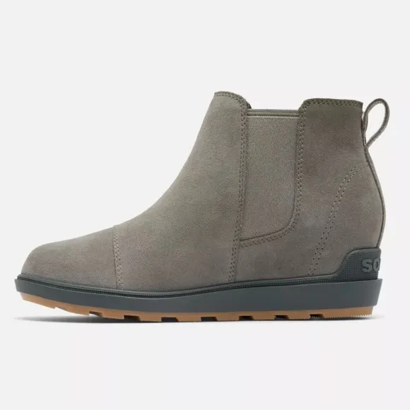 NEW SOREL EVIE II QUARRY, GRILL GRAY ANKLE HIDDEN WEDGE CHELSEA BOOTS SIZE 9.5.