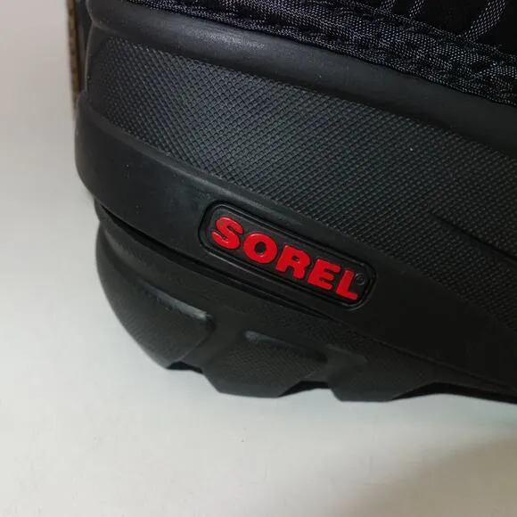 New Sorel Flurry Insulated Snow Boots Black Red Children's  Kids Size 6