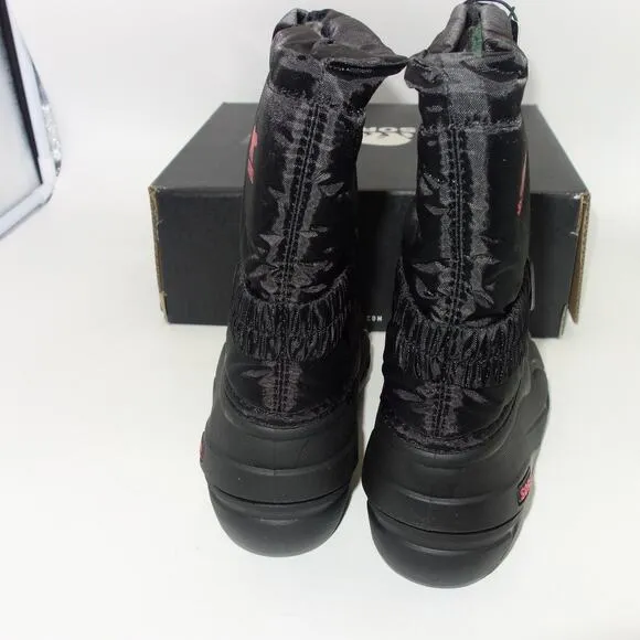 New Sorel Flurry Insulated Snow Boots Black Red Children's  Kids Size 6