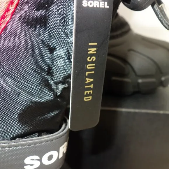 New Sorel Flurry Insulated Snow Boots Black Red Children's  Kids Size 6