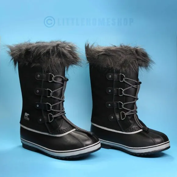 NEW!  Sorel Kids JOAN OF ARCTIC Youth Waterproof Boot, Black, Dove, Size 6