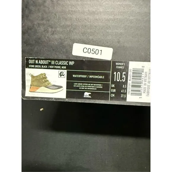 New Sorel Out N About III Classic Waterproof Boots 10.5 Stone Green Black