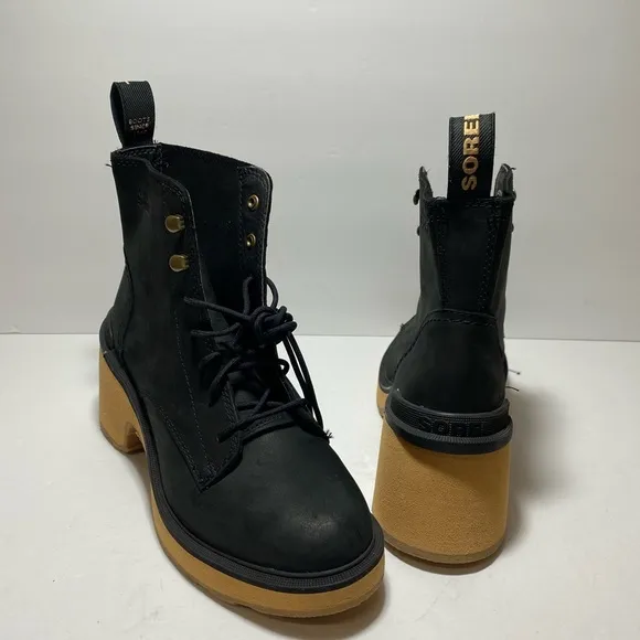 New SOREL Women's High-Line Lace-Up Black Combat Boots US Size 6.5