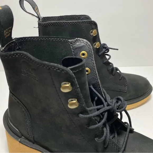 New SOREL Women's High-Line Lace-Up Black Combat Boots US Size 6.5