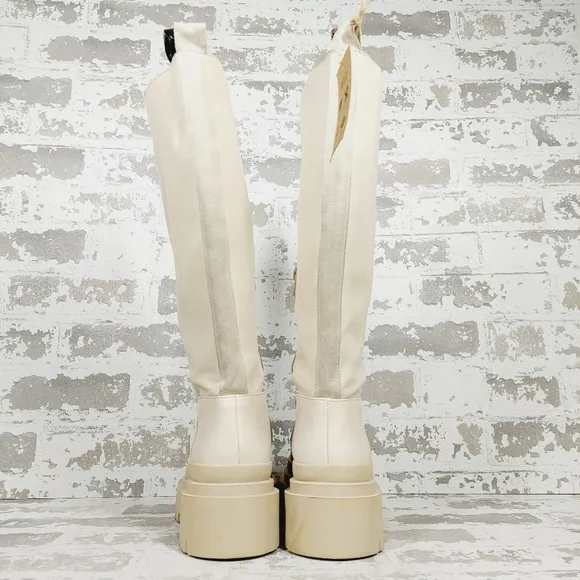 NEW Steve Madden Women's Macall White Chunky Heel Fashion Boots T726