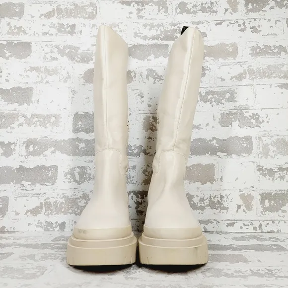 NEW Steve Madden Women's Macall White Chunky Heel Fashion Boots T726