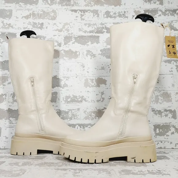 NEW Steve Madden Women's Macall White Chunky Heel Fashion Boots T726