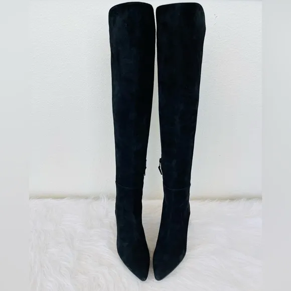 NEW! Stuart WeitzmanBlack Suede - Knee-High - Pearl detail riding boots Size 8