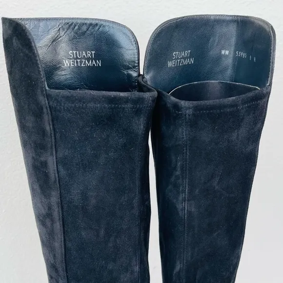 NEW! Stuart WeitzmanBlack Suede - Knee-High - Pearl detail riding boots Size 8