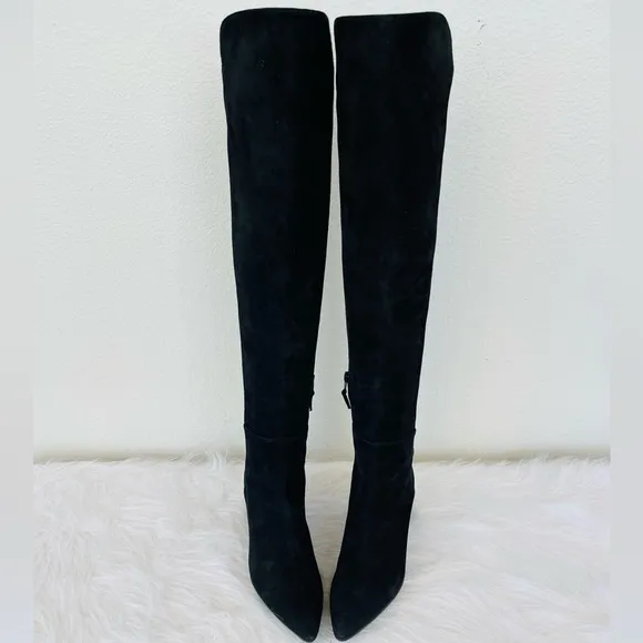 NEW! Stuart WeitzmanBlack Suede - Knee-High - Pearl detail riding boots Size 8