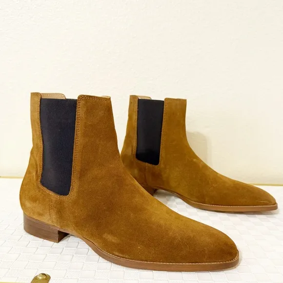 NEW The Kooples Men’s Brown Cognac Suede Pull On Chelsea Boots $495 MSRP Size 42