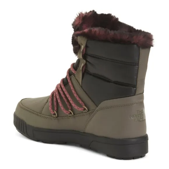NEW THE NORTH FACE Leather Sierra Lux Waterproof Boots taupe green women 864tn