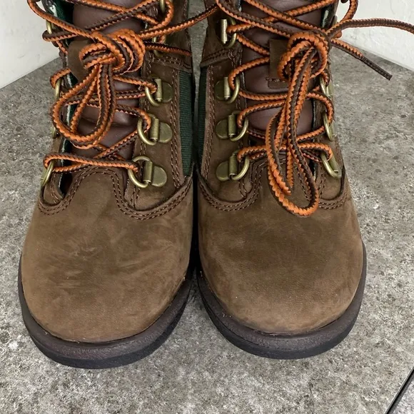 NEW Timberland 6&quot; Field Boots Brown Nubuck Green Nylon Little Kids 12