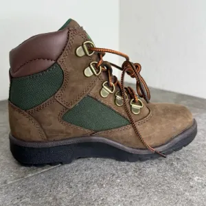 NEW Timberland 6&quot; Field Boots Brown Nubuck Green Nylon Little Kids 12
