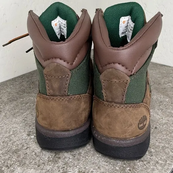 NEW Timberland 6&quot; Field Boots Brown Nubuck Green Nylon Little Kids 12
