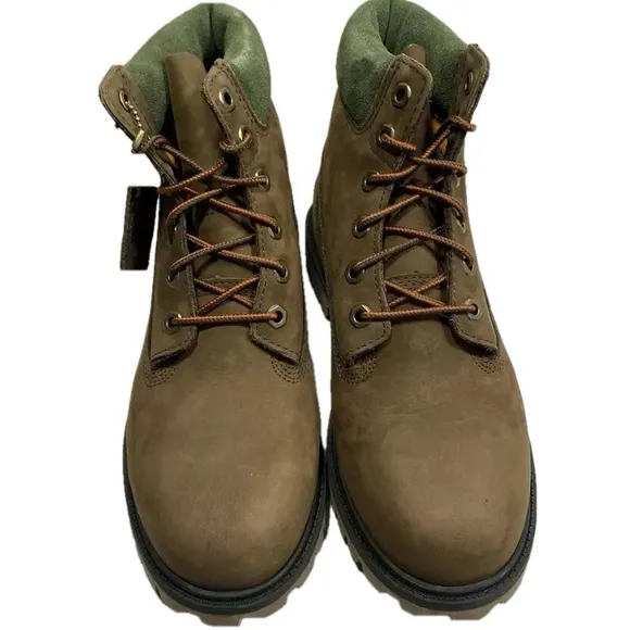 NEW TIMBERLAND Boys Premium Boots Size 6 Lace-Up Waterproof Leather Brown