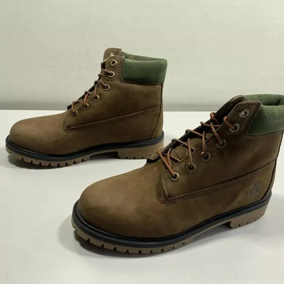NEW TIMBERLAND Boys Premium Boots Size 6 Lace-Up Waterproof Leather Brown