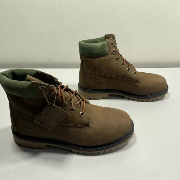 NEW TIMBERLAND Boys Premium Boots Size 6 Lace-Up Waterproof Leather Brown