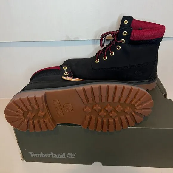 NEW Timberland Premium 6-Inch Waterproof Boots Black Nubuck with Red Junior 7M