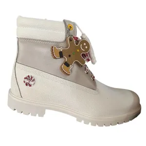 New TIMBERLAND Premium white leather Christmas Boots “GINGERBREAD MAN”