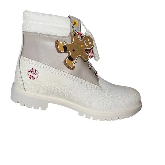 New TIMBERLAND Premium white leather Christmas Boots “GINGERBREAD MAN”