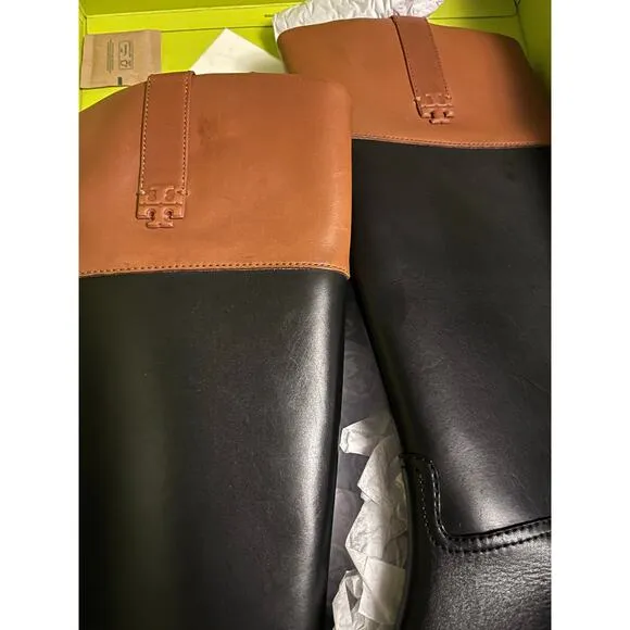 NEW Tory Burch Double T Riding Boots Vachetta Leather Women's Size 9 ($678)