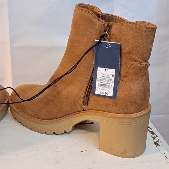 NEW UNIVERSAL THREAD KATRINA COGNAC PLATFORM CHUNKY HEEL BOOTIES SZ 11 NWT