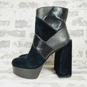 New Vince Camuto Gilisama Suede Black Platform Chunky Heel Ankle Boots M389