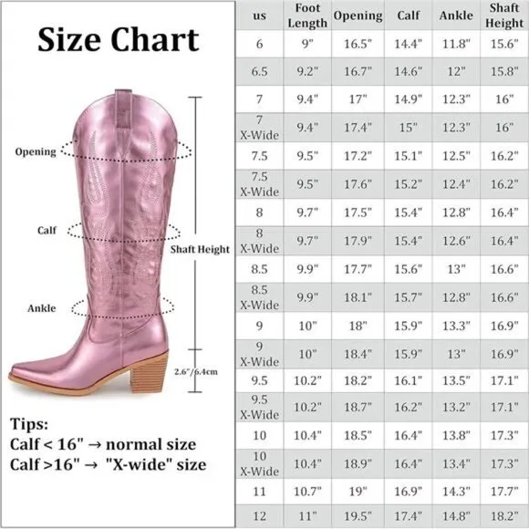 NEW  Western Cowboy Boots for Women - Knee High Wide Calf Cowgirl Boots
