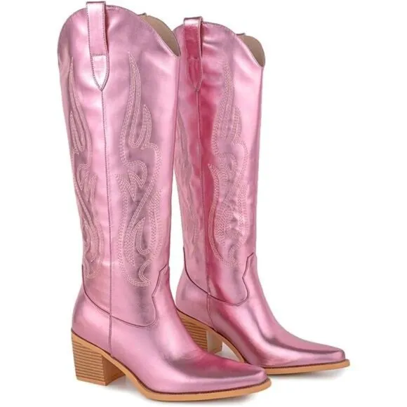 NEW  Western Cowboy Boots for Women - Knee High Wide Calf Cowgirl Boots
