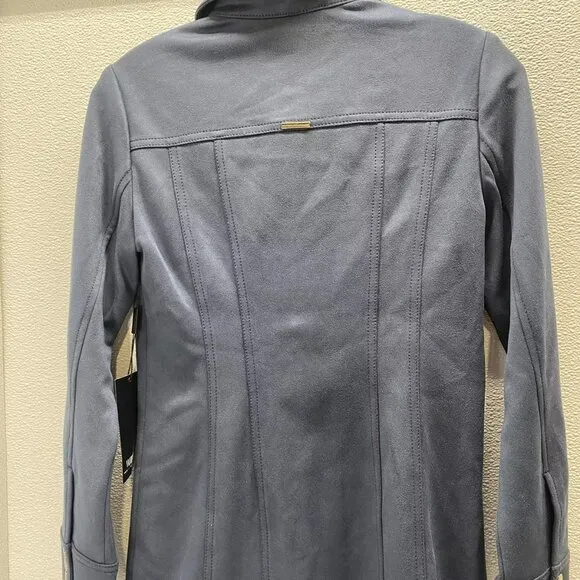 NEW WHITE HOUSE BLACK MARKET Long Sleeve Faux Suede Shacket Dress Size 0 Blue