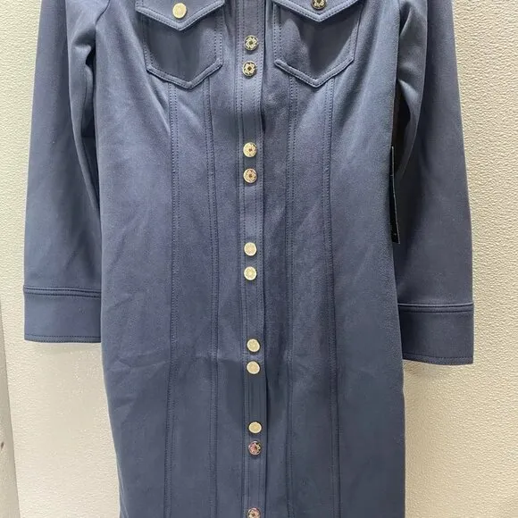 NEW WHITE HOUSE BLACK MARKET Long Sleeve Faux Suede Shacket Dress Size 0 Blue