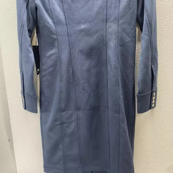 NEW WHITE HOUSE BLACK MARKET Long Sleeve Faux Suede Shacket Dress Size 0 Blue