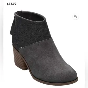 NEW Women's TOMS Lacy Bootie Forged Iron Grey Suede/Felt 5 $85 ankle boots Nice