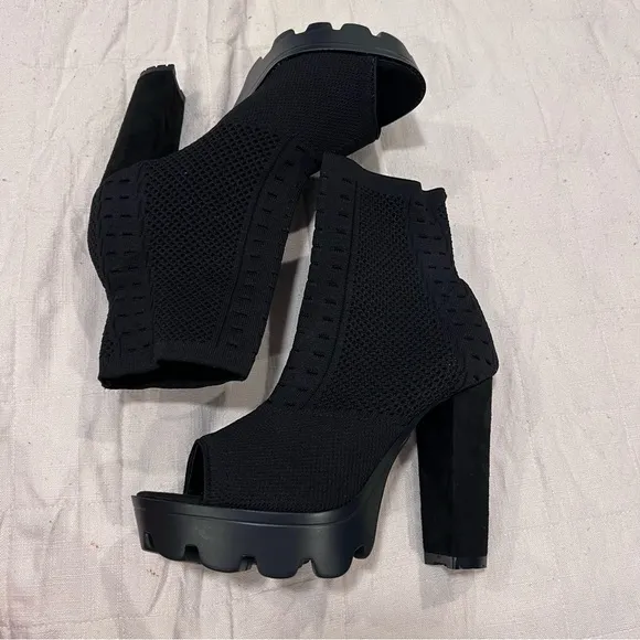 Newbella Mousse Fit Women's Open Toe Chunky Heel Ankle Boots Nylon Upper Mesh