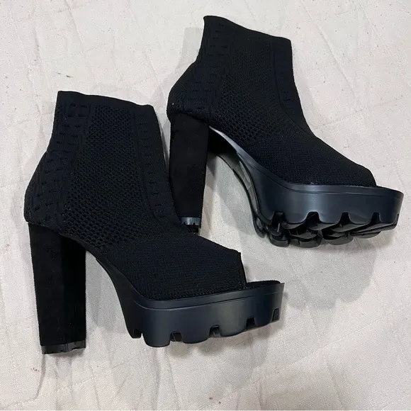 Newbella Mousse Fit Women's Open Toe Chunky Heel Ankle Boots Nylon Upper Mesh