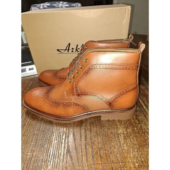 New Mens 11.5 Arkbird Brown Leather Dress Oxford Chukka Ankke Boots NWT