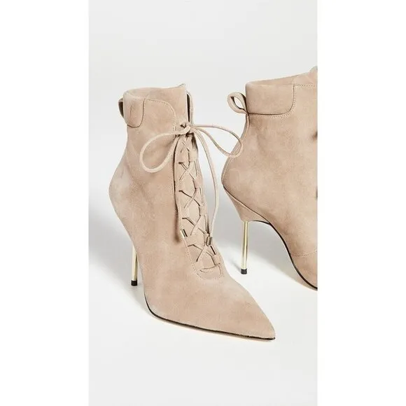 NIB $275 GOOD AMERICAN SCANDAL STONE BEIGE SUEDE STILETTO BOOTS SIZE 12