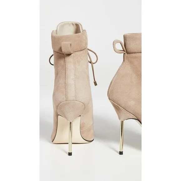 NIB $275 GOOD AMERICAN SCANDAL STONE BEIGE SUEDE STILETTO BOOTS SIZE 12
