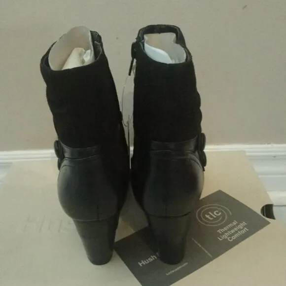 NIB Hush Puppies Black Leather Ankle Boots