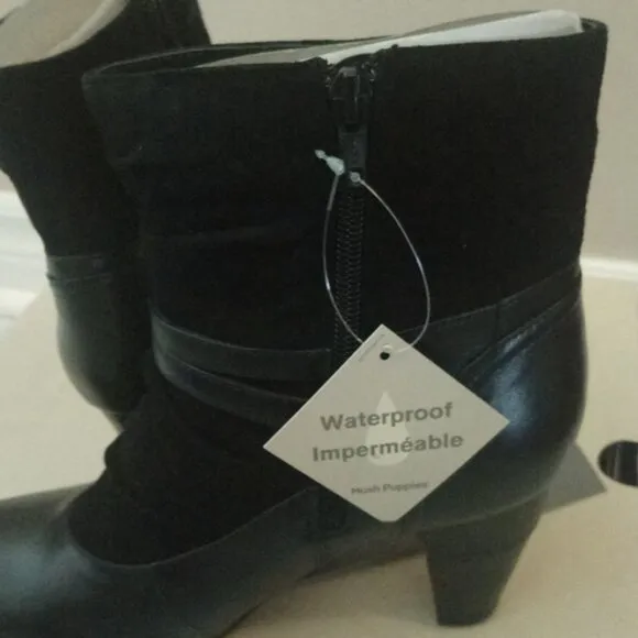 NIB Hush Puppies Black Leather Ankle Boots