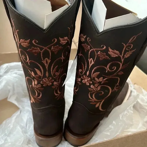 NIB Ladies Genuine Leather Square Toe Brown Boots Handcrafted Quality Boots Sz 7