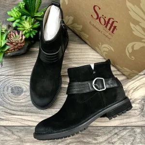 NIB Sofft Lavina Buckled Suede Leather Ankle Booties Boots Black 8.5M