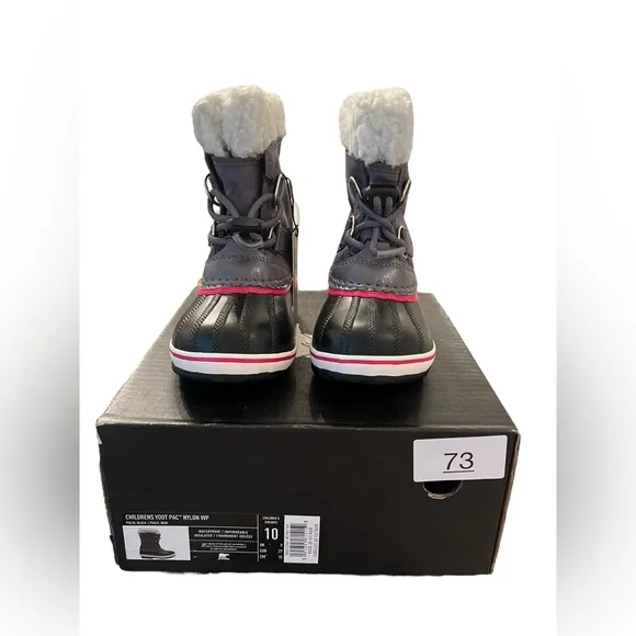 NIB Sorel Girls Children’s Yoot PAC Nylon Waterproof Snow Boots in Pink/Grey c10