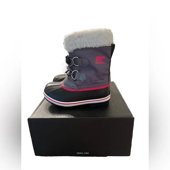 NIB Sorel Girls Children’s Yoot PAC Nylon Waterproof Snow Boots in Pink/Grey c10