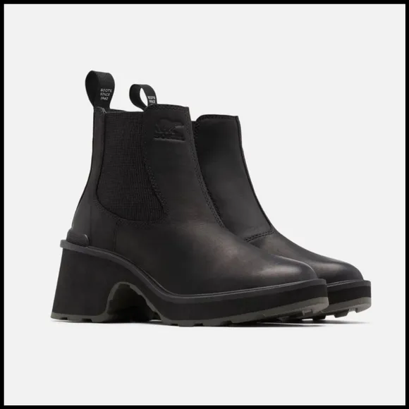 NIB Sorel Hi Line Heel Chelsea Boot in Sea Salt Black