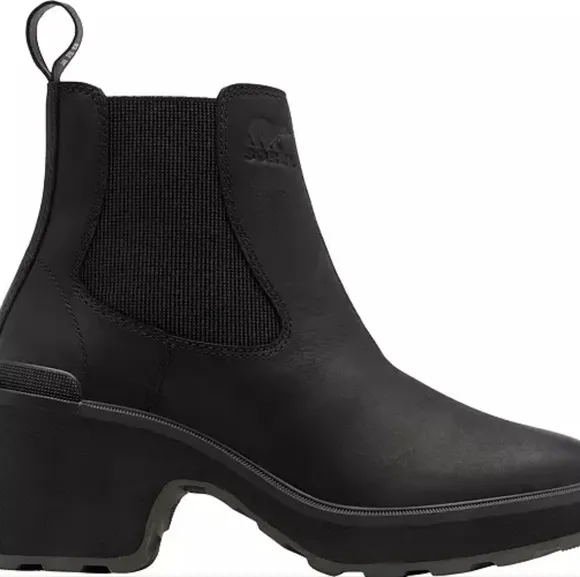 NIB Sorel Hi Line Heel Chelsea Boot in Sea Salt Black