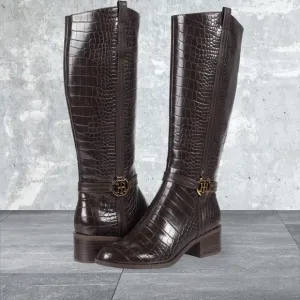 NIB Tommy Hilfiger Diwan2 Women's Croco Boots Dark Brown 11