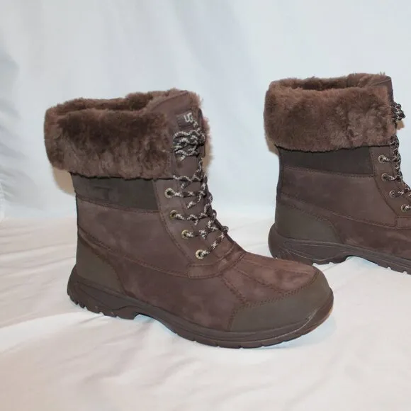 NIB UGG MEN'S BUTTE LOGO‎ LEATHER SUEDE SHEARLING LINED WINTER SNOW BOOTS