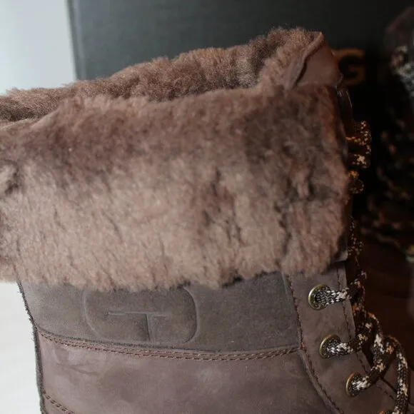NIB UGG MEN'S BUTTE LOGO‎ LEATHER SUEDE SHEARLING LINED WINTER SNOW BOOTS